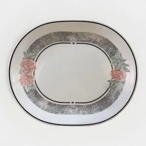 Vtg Corelle Silk & Roses 12 1/4" Oval Serving Platter Corning Pink Flower 90s